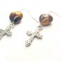 EA1426 Tiger Eye wt Cross Earrings