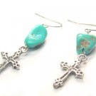 EA1427 Turquoise wt Cross Earrings