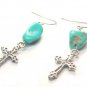 EA1427 Turquoise wt Cross Earrings