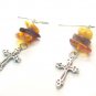 EA1428 Amber wt Cross Earrings