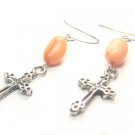 EYJXRS0600X Coral wt Cross Earrings