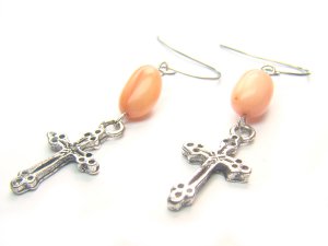 EYJXRS0600X Coral wt Cross Earrings