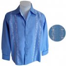 Linen Long Sleeve Guayabera Shirt - Royal Blue/White