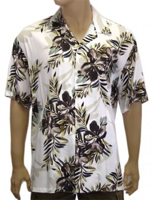 Men Shirts - Hibiscus Olive Rayon   2XL- 4XL