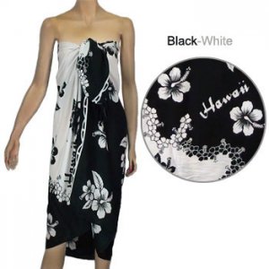 Sarong - Black & White Hibiscus