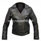 Genuine Black color leather jacket for women with Golden zipper