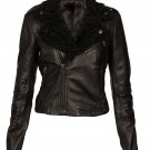 Women Biker Leather jacket Motorbike jacket with sheepskin fur collar by Ruby Leather