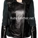 Women leather jacket with suede leather sleeves Free Shipping to Australia & New Zealand
