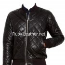 Men quilted leather jacket with 2 way zip Free Shipping to Australia & New Zealand!!