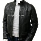 Men Black Bomber leather jacket.Men's Bomber Leather Jacket in Black
