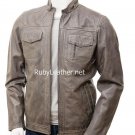 Men Grey Leather Jacket,