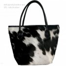 women cowhide leather tote handbag ladies purse cow fur casual tote shopper bag