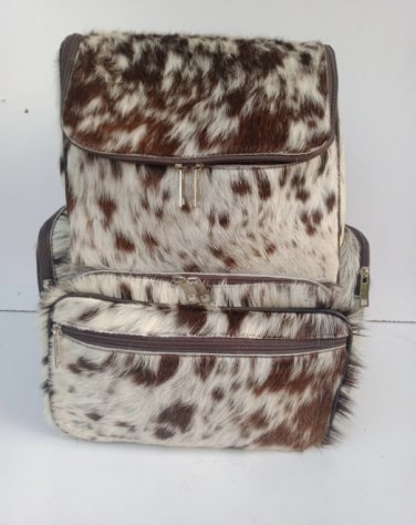 Cowhide Backpack Hair On Exotic Brown tan Handmade Bag Cow Hide Back Pack, Diaper Bag + Wet Wipes
