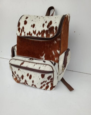 Cowhide Backpack Hair On Exotic Brown tan Handmade Bag Cow Hide Back Pack, Diaper Bag + Wet Wipes