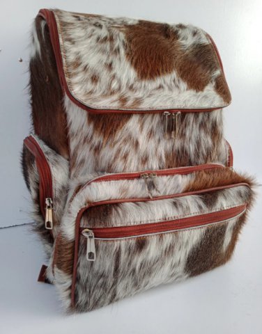 Cowhide Backpack Hair On Exotic Brown tan Handmade Bag Cow Hide Back Pack, Diaper Bag + Wet Wipes
