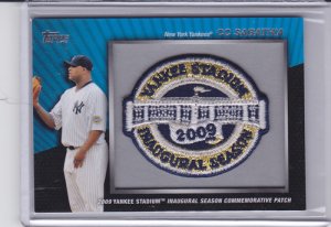 CC SABATHIA 2010 TOPPS COMMEMORATIVE PATCH YANKEES STADIUM INAUGURAL SEASON