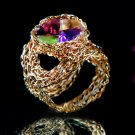 Remarkable 14kt Gold filled ring with gems