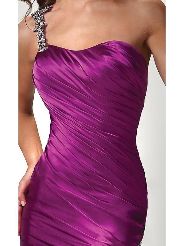 Purple One Shoulder Prom Dresses Beaded Evening Dress 24020 main image 1