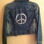 Button Peace Sign Embelished Denim Jacket