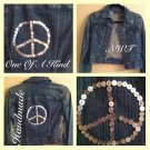 Button Peace Sign Embelished Denim Jacket