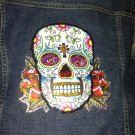 Rhinstone Embelished Denim Skull Cut Off Vest