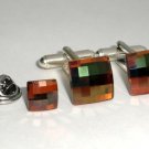 Wedding Copper Crystal Cufflinks & Tack Tie Pin made with SWAROVSKI ELEMENTS