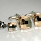 Wedding Gold Shadow Crystal Cufflinks Tack Tie Pin made with SWAROVSKI ELEMENTS