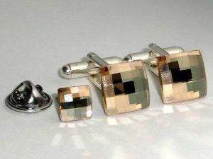 Wedding Gold Shadow Crystal Cufflinks Tack Tie Pin made with SWAROVSKI ELEMENTS
