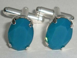 RARE! Wedding Blue Opal Crystal Groom Cufflinks made with SWAROVSKI ELEMENTS