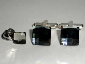 Wedding Chess Crystal Cufflinks & Tack Tie Pin Set made with SWAROVSKI ELEMENTS
