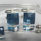 Wedding Aqua Crystal Cufflinks & Cravat Tie Pin Set made with SWAROVSKI ELEMENTS