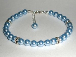Wedding Xmas Gift Crystal Lt. Blue Pearls Bracelet made with SWAROVSKI ELEMENTS