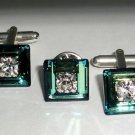 Wedding Xmas Gift Crystal Cufflinks & Tack Tie Pin made with SWAROVSKI ELEMENTS
