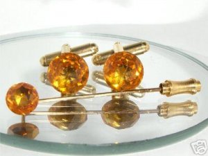 RARE!! Crystal Cufflinks & Cravat Stick Tie Pin Set made with SWAROVSKI ELEMENTS