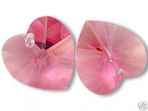 ONE PAIR HEART PENDANT ROSE CRYSTAL 10MM SWAROVSKI ELEMENTS