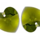 ONE PAIR HEART PENDANT OLIVINE CRYSTAL 14MM SWAROVSKI ELEMENTS