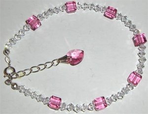 Wedding Xmas Rose Cube Crystals & Heart Bracelet  made with SWAROVSKI ELEMENTS