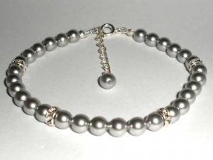 Wedding Xmas Gift Light Grey Crystal Pearl Bracelet made with SWAROVSKI ELEMENTS