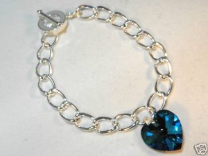 Wedding Xmas Bermuda Blue Crystal Heart Bracelet made with SWAROVSKI ELEMENTS