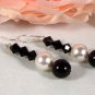 Black&White Pearls&Crystals Wedding Bride Earrings made with SWAROVSKI ELEMENTS