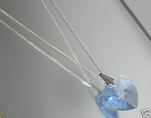 Sterling Silver Blue Crystal Heart Pendant Necklace made with SWAROVSKI ...