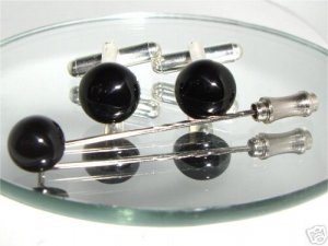 WEDDING Crystal Cabochon Cufflinks & Cravat Tie Pin made with SWAROVSKI ELEMENTS