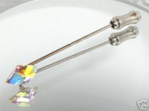Wedding  Groom RHOMBUS Crystal AB Cravat Tie Pin made with SWAROVSKI ELEMENTS