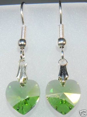 Wedding Bridal Gift Peridot Crystal Heart Earrings made with SWAROVSKI ELEMENTS