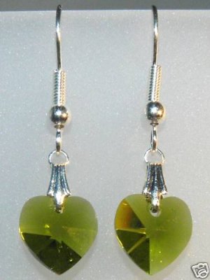 Wedding Bridal Gift Olivine Crystal Heart Earrings made with SWAROVSKI ELEMENTS