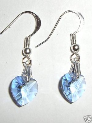 Sterling Silver Lt. Sapphire Crystal Heart Earrings made with SWAROVSKI ELEMENTS