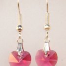 Wedding Bridal Gift Fuchsia Crystal Heart Earrings made with SWAROVSKI ELEMENTS