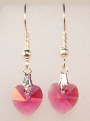 Wedding Bridal Gift Fuchsia Crystal Heart Earrings made with SWAROVSKI ELEMENTS