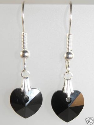 Wedding Xmas Gift Crystal Jet Heart Earrings made with SWAROVSKI ELEMENTS