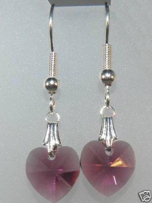 Wedding Bridal Gift Amethyst Crystal Heart Earrings made with SWAROVSKI ELEMENTS